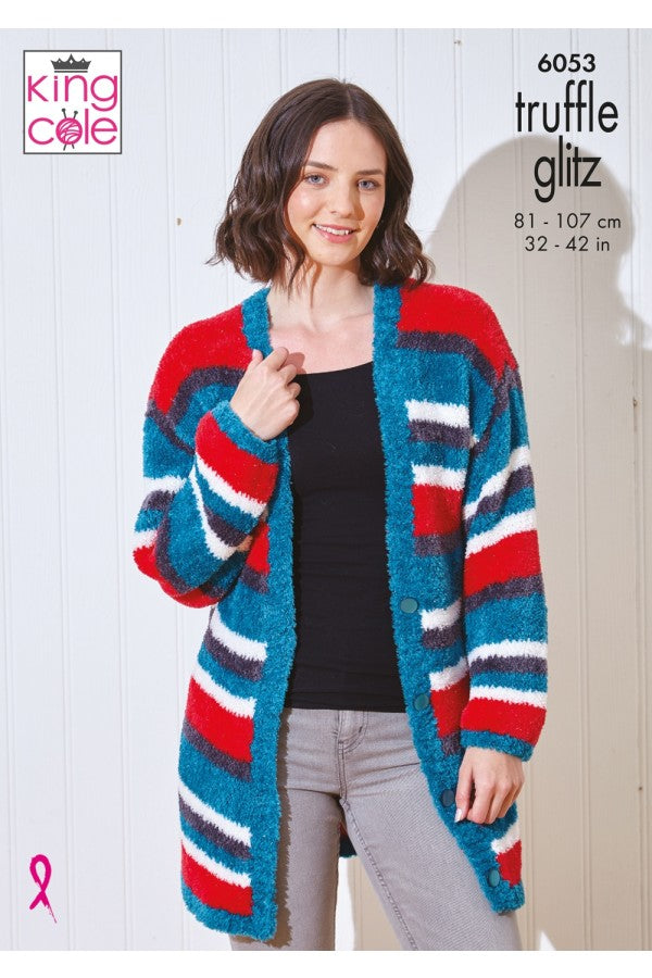 King Cole 6053 Sweater and Cardigan in Truffle Glitz Knitting Pattern