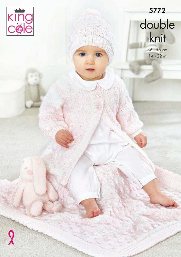King Cole 5772 Cardigan, Hat and Blanket in Baby Pure DK (leaflet) Knitting Pattern