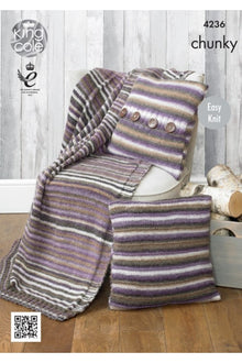 King Cole 4236 Blanket and Cushion Covers in Riot Chunky (leaflet) Knitting Pattern