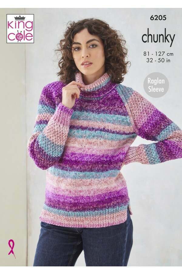 King Cole 6205 Sweater and Cardigan in Hedgerow Chunky (leaflet) Knitting Pattern