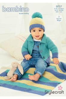 Stylecraft 9757 Cardigan, Hat and Blanket in Bambino DK Knitting Pattern