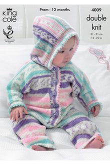King Cole 4009 All-in-One, Jacket and Socks in Cherish DK (leaflet) Baby Knitting Pattern