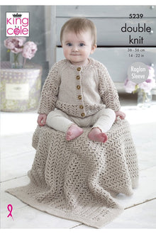 King Cole 5239 Baby Raglan Cardigan, Blanket and Hat in Baby Glitz DK (leaflet) knitting Pattern