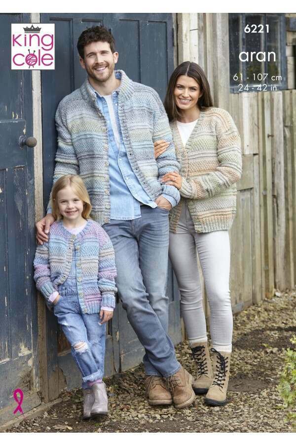 Pattern Details for King Cole 6221 Cardigans in Crescendo Aran (leaflet) Knitting Pattern