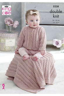 King Cole 5238 Cardigans, Blanket and Hat in Baby Glitz DK (leaflet) Knitting Pattern