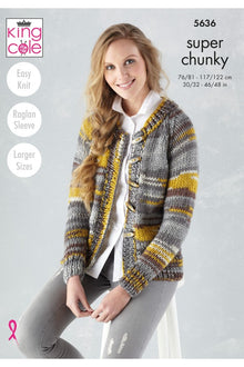 King Cole 5636 Sweater and Cardigan in Quartz Super Chunky (leaflet) knitting Pattern