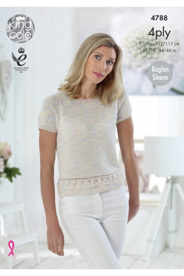 King Cole 4788 Top in Giza Cotton 4 Ply and Giza Sorbet 4 Ply Knitting Pattern