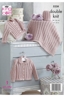 King Cole 5238 Cardigans, Blanket and Hat in Baby Glitz DK (leaflet) Knitting Pattern