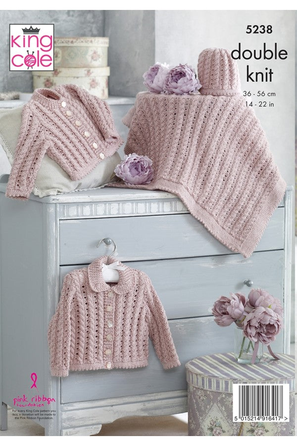 King Cole 5238 Cardigans, Blanket and Hat in Baby Glitz DK (leaflet) Knitting Pattern