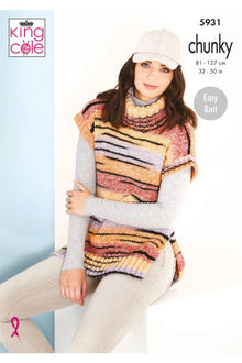 King Cole 5931 Ladies Cowl and V Neck Tanks in Safari Chunky (leaflet) Knitting Pattern
