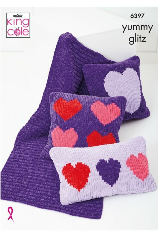 King Cole 6397 Throw and Cushion Covers in Yummy Glitz (leaflet) Knitting Pattern