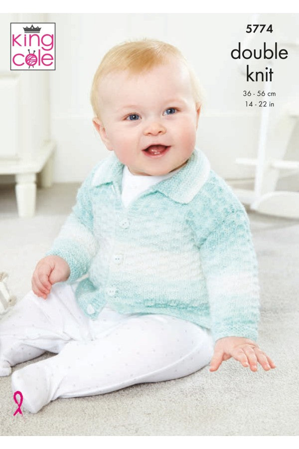 King Cole 5774 Collared and V Neck Cardigans in Baby Pure DK (leaflet) Knitting Pattern