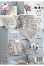 King Cole 5239 Baby Raglan Cardigan, Blanket and Hat in Baby Glitz DK (leaflet) knitting Pattern
