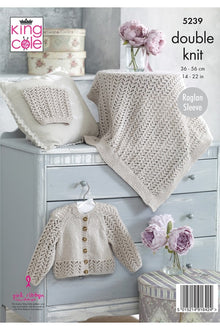 King Cole 5239 Baby Raglan Cardigan, Blanket and Hat in Baby Glitz DK (leaflet) knitting Pattern