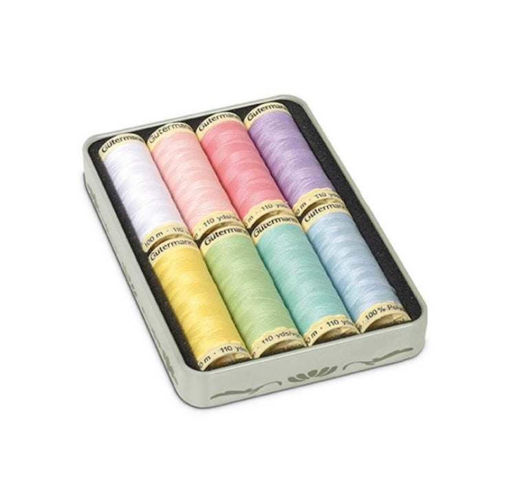 Thread Tin Gutermann Vintage Tin Thread set 100m pastel colours x 8 reels | Love ...