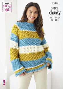 King Cole 6219 Sweater and Cardigan in Big Value Super Chunky (leaflet) Knitting Pattern