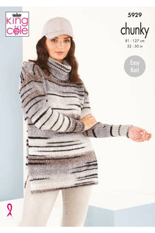 King Cole 5929 Ladies Round and Cowl Neck Sweaters in Safari Chunky (leaflet) - Knitting Pattern