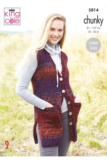 King Cole 5814 Ladies Waistcoats in Autumn Chunky Knitting Pattern