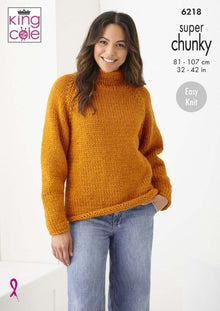 King Cole 6218 Sweater and Cardigan in Big Value Super Chunky (leaflet) Knitting Pattern