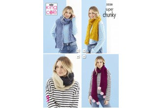5528 King Cole Ladies Scarfs & Snood Super Chunky Knitting Pattern