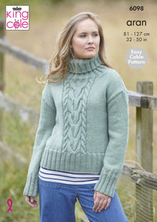 King Cole 6098 Cable Sweaters in Fashion Aran knitting Pattern