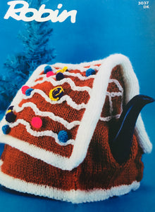 3037 Robin Gingerbread House Tea Cosy Double Knitting Home Accessory Pattern