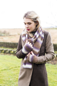 DYP338 Ladies  Scarf & Hand Warmers Double Knitting Pattern