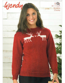 5754 Wendy Christmas Reindeer Sweater in Merino Chunky Knitting Pattern