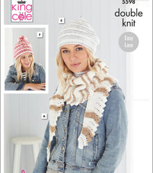 5598 King Cole Ladies Stripe DK Bobble Hat & Scarf Knitting Pattern