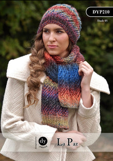 DYP210 Ladies Hat & Scarf Aran Knitting Pattern