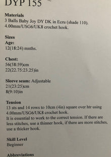 DYP155 Baby/Children’s Crochet Jumper Double Knitting Pattern