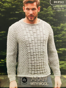 DYP212 Men’s Aran Roll Neck Jumper Knitting Pattern