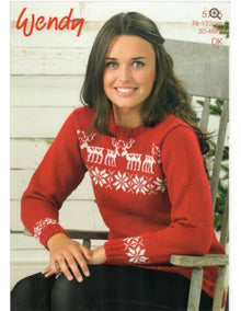 5756 Wendy Reindeer and Stars Sweater DK Knitting Pattern