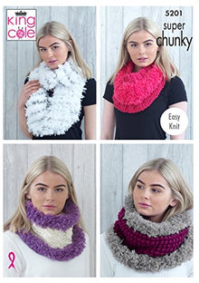 5201 King Cole Cowls Knitted in Tufty Pattern