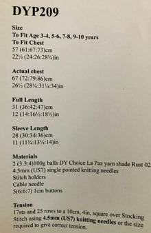 DYP209 Girls Aran Cardigan Knitting Pattern
