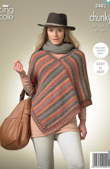 3482 Ladies Square and Pointed Ponchos in Riot Chunky Knitting Pattern