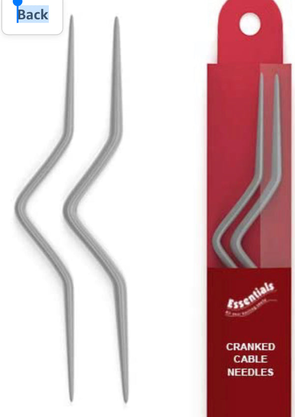 Essentials Cranked Cable Needles come in a pack of 2 for sizes 2-5mm