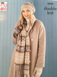5654 King Cole Scarf, Wristwarmers, Hats, Mitts & Snood Pattern