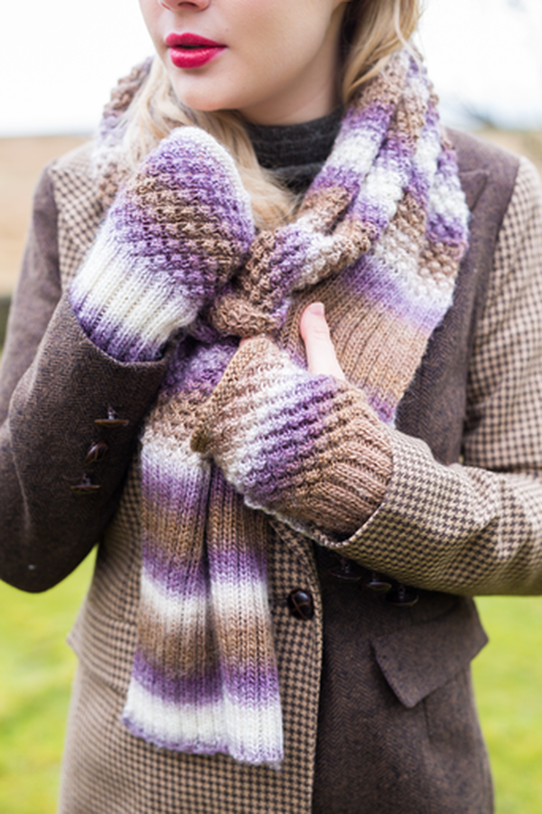 DYP338 Ladies  Scarf & Hand Warmers Double Knitting Pattern