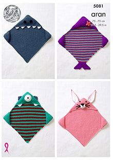 5081 King Cole Baby Hooded Blankets Knitted in Comfort Aran & Dollymix Double Knitting Pattern