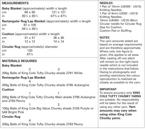 5050 King Blankets, Cushions & Rugs Knitted in Tufty Super Chunky Knitting Pattern