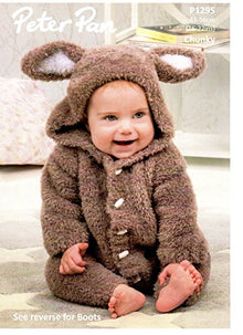 P1295 Peter Pan Chunky Baby Bunny Onesie 16in - 22in Knitting Pattern