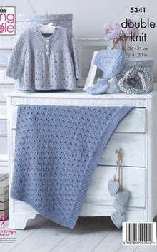 5341 king Cole Finesse Cotton Baby Matinee Jacket, Hat, Bootees & Blanket