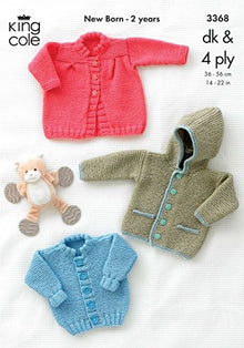 3368 King Cole Baby Jackets and Coat in 4 Ply and Double Knitting Pattern