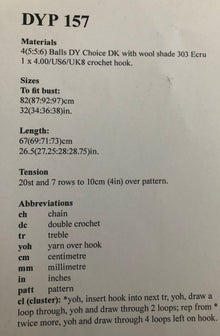 DYP157 Ladies Crochet V-Neck Top Double Knitting Pattern