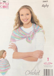 5663 King Cole Scarf, Hat, Triangular Wrap: Crochet Pattern in Summer