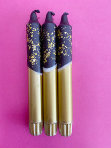 BLACK AND GOLD Dip Dye Dinner Candle Trio Set