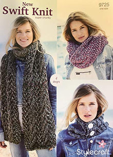 9725 Stylecraft Swift knit super chunky ladies Scarf, Cowl , Snood Accessories Knitting Pattern