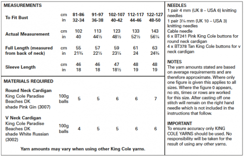 5616 King Cole Ladies Cardigans: Knitted in Paradise Beaches Double Knitting Pattern