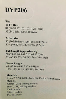 DYP206 Ladies Aran Cable Knit Jumper Pattern